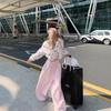 Pantaloni della tuta rosa da donna a gamba larga - Nuova collezione autunnale, Vita alta, Gamba dritta ampia, Vestibilità rilassata, Snellente, Abbigliamento casual