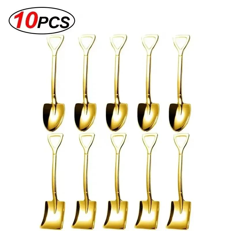 Stainless Steel Shovel Spoon Mini Creative Coffee Teaspoon Fruit Ice Cream Dessert Spoons Kitchen Scoops Tableware Cutlery Set