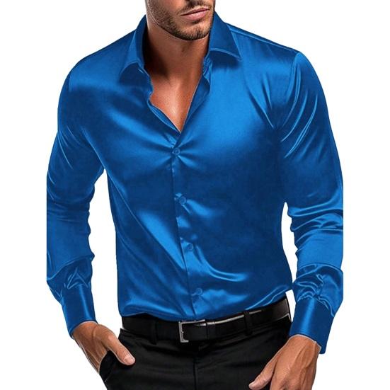 Cămașă pentru bărbați, toamnă, primăvară, cu guler răsturnat, cardigan cu mâneci lungi, satin, slim, lungime medie, lejer