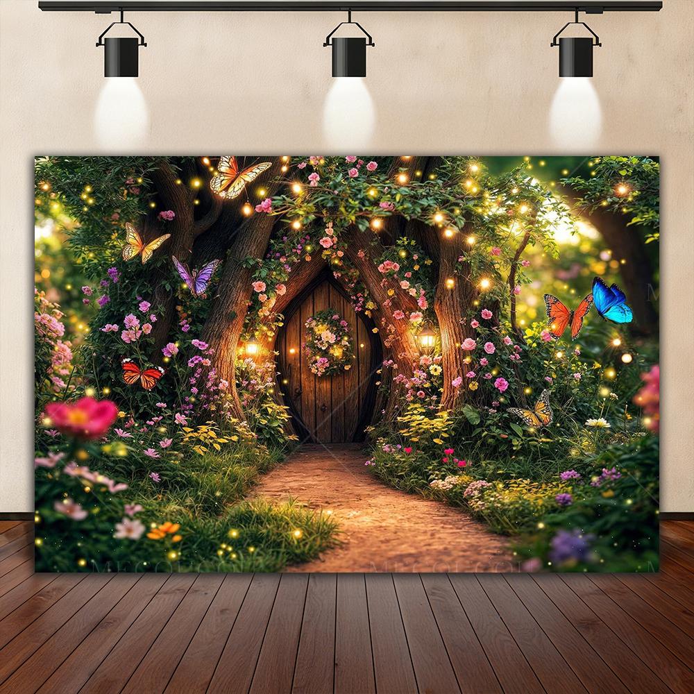 Dreamy Fairy Tale Forest Background, Natural Jungle Forest Wonderland Magic House, Children Birthday Party Photography Backdrop
