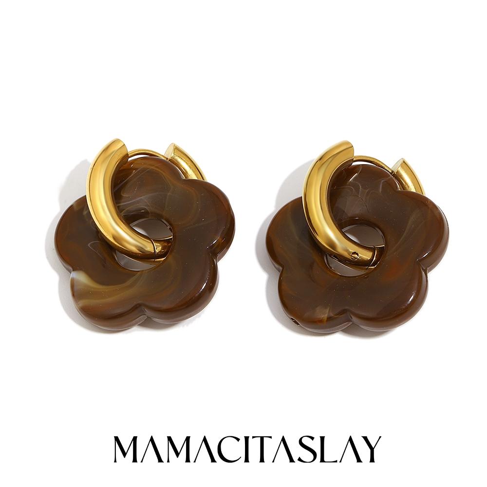MamacitaSlay 316L Stainless Steel Acrylic Flower Hoop Earrings 18K Gold Plated Waterproof Jewelry Women's Elegant Earrings Gift