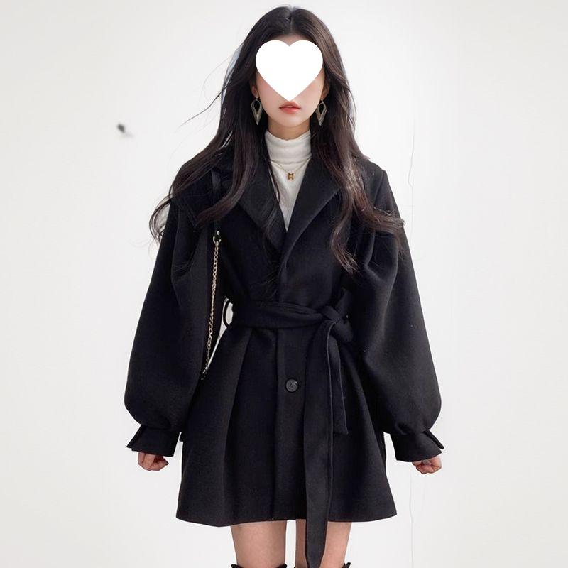 Plus Size Women s Mid-Length Woolen Coat - Autumn/Winter 2025 Slimming Trendy Style S чёрный
