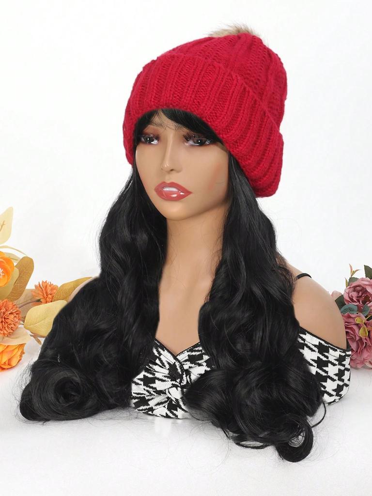 Synthetischer Perückenhut, gewelltes langes Haar, roter Hut, geeignet für den täglichen Gebrauch von Frauen