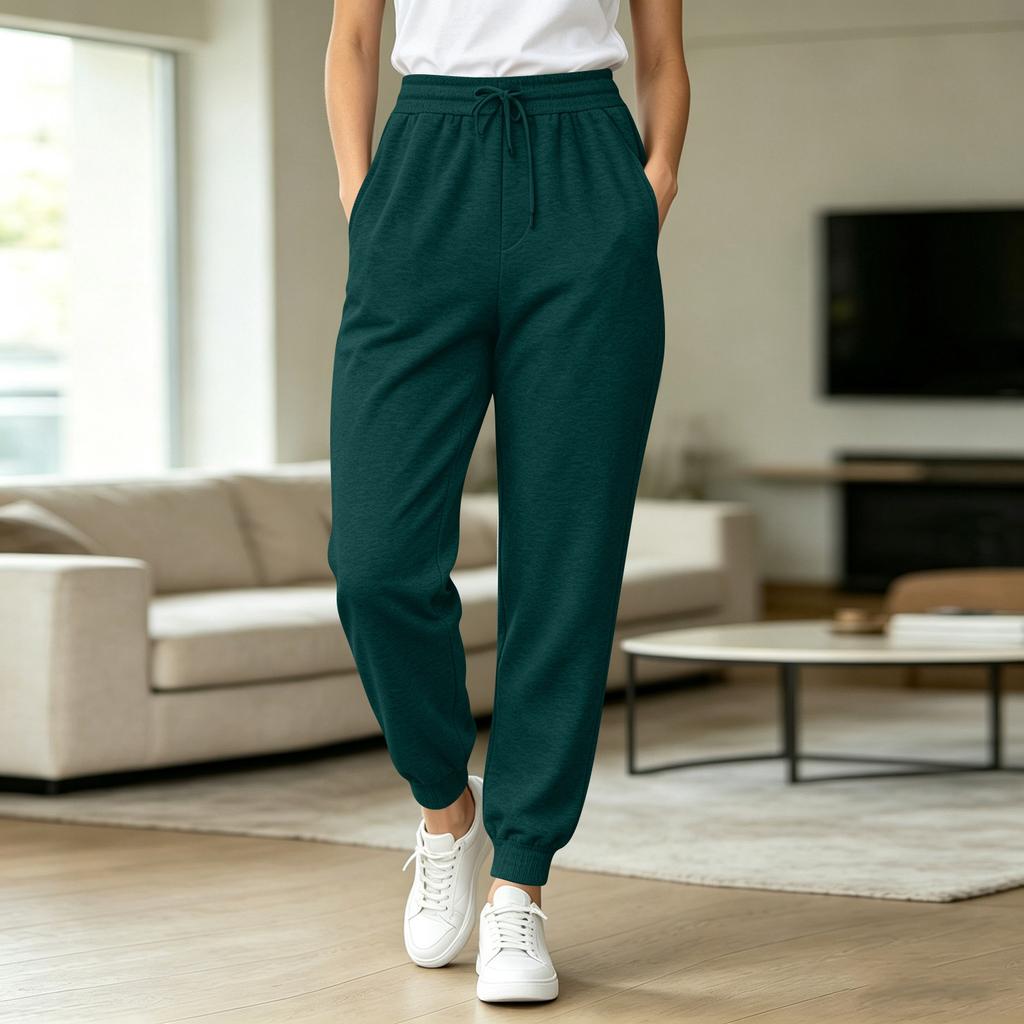 Women's Color Drawstring Cuffed Joggers Casual Pants