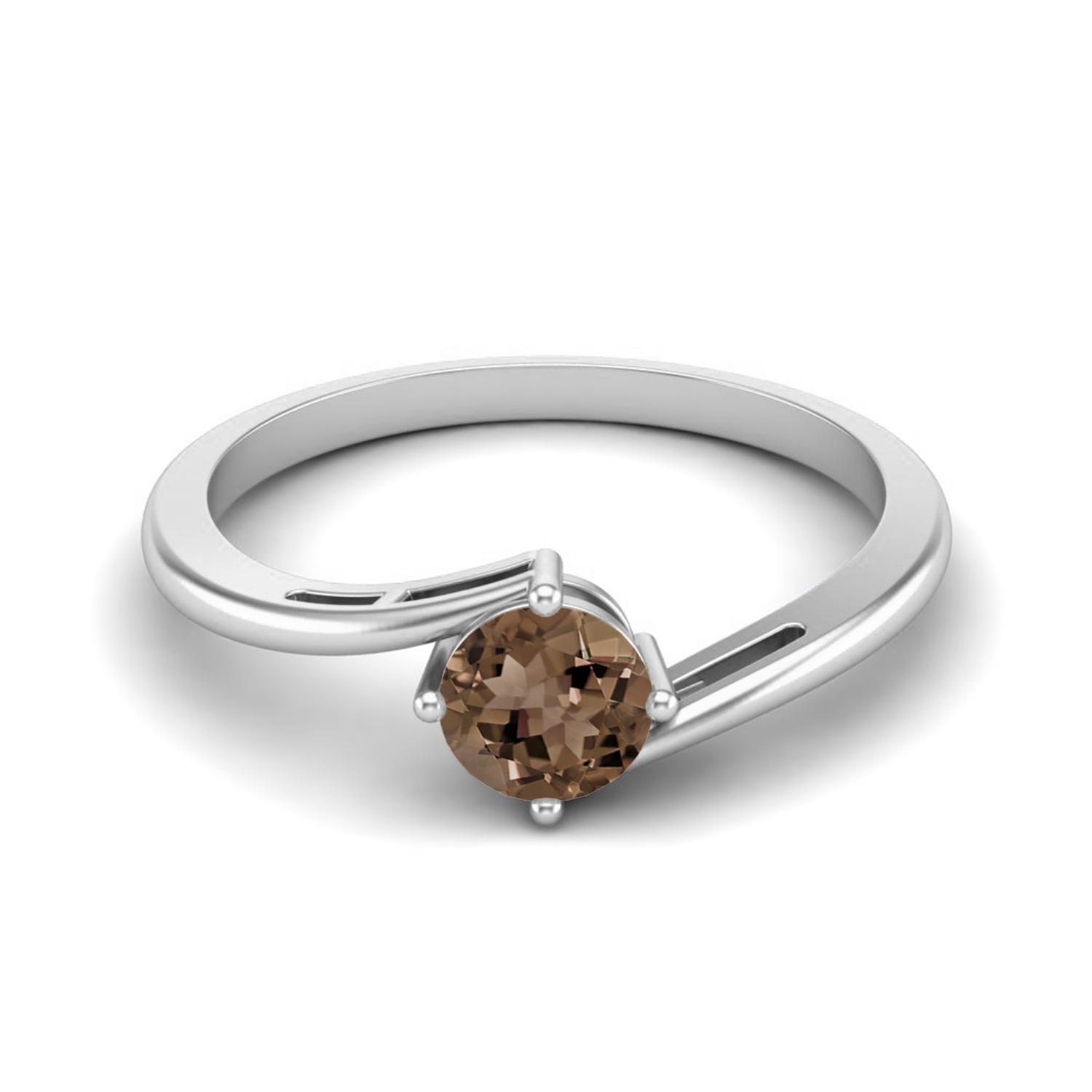 0.50 Ctw Round Smoky Quartz 925 Sterling Silver Solitaire Bypass Women Wedding Ring 7