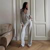 Womens Casual Knit Zip Cardigan Wide Leg Pants Two Piece Set