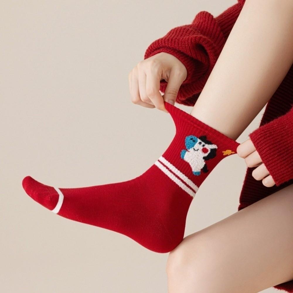 Red Year of The Horse Socks Elastic Zodiac Year Socks Cute New Year Socks  Zodiac Year