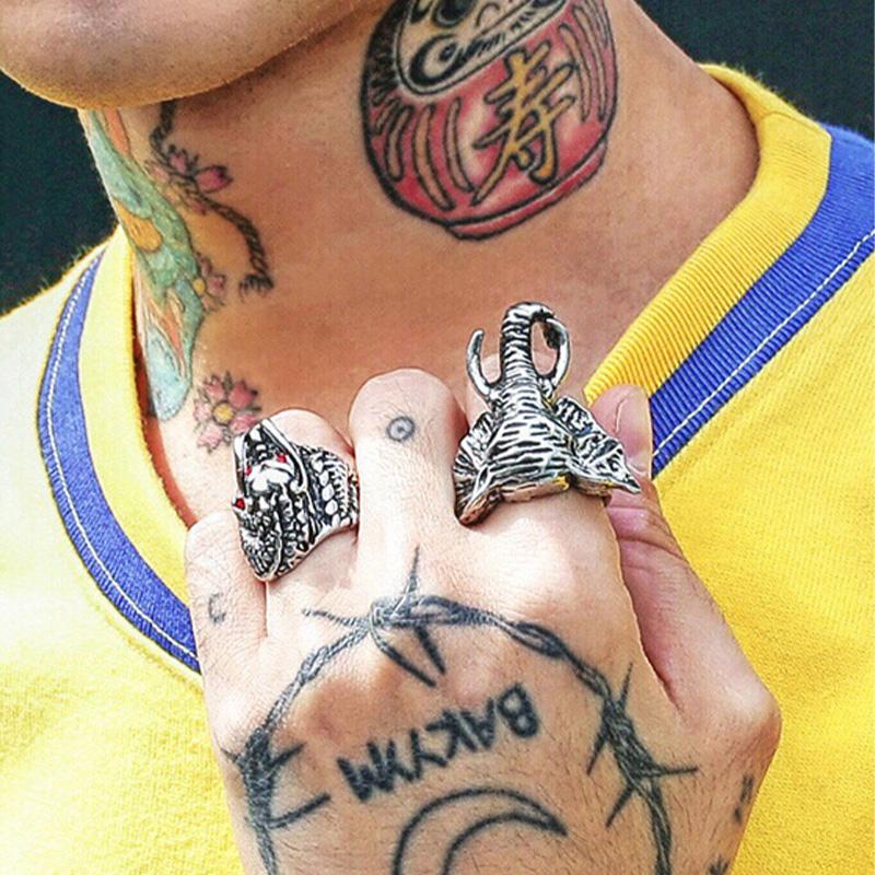 Retro Elephant Large Ring For Men Silver Color Street Punk Gothic Adjustable Ring Handmade  Biker Accessories Man Gift