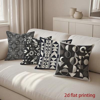 2D Geometric Black & White Patterned Pillow Covers Pattern Cushion Cover Suitable For Sofa Bedroom Car Pillow Cover