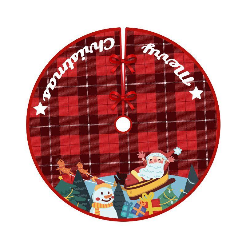 Tree Christmas Skirt Red Plaid Santa Elk Carpet Mat Cover Home Decoration Xmas