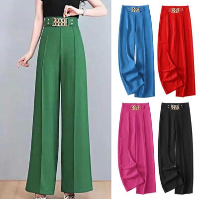 Pantaloni de costum pentru femei cu talie înaltă, drepți, cu picior lat, lungi