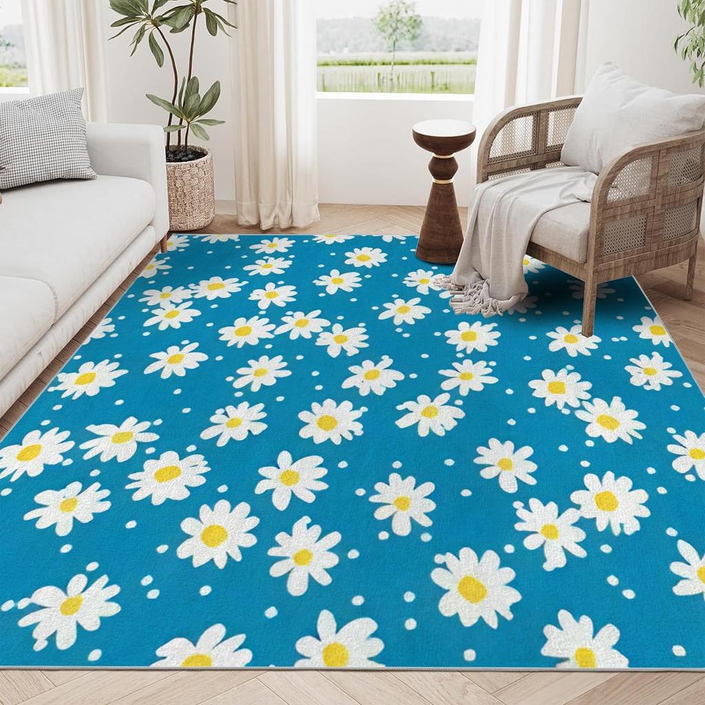 Colourful Daisy Wild Plant 3D Carpet Rug for Home Living Room Bedroom Sofa Doormat Decor,kids Play Area Rug Non-slip Floor Mat