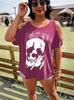 New Plus Size Gothic Skull 3D Print Casual Off-the-Shoulder Top