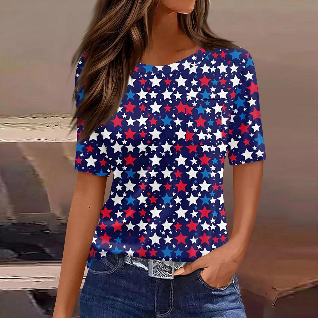 T Shirts For Women Round Neck Dressy Casual Blouses Printing Short Sleeve Summer Tops Loose Fit