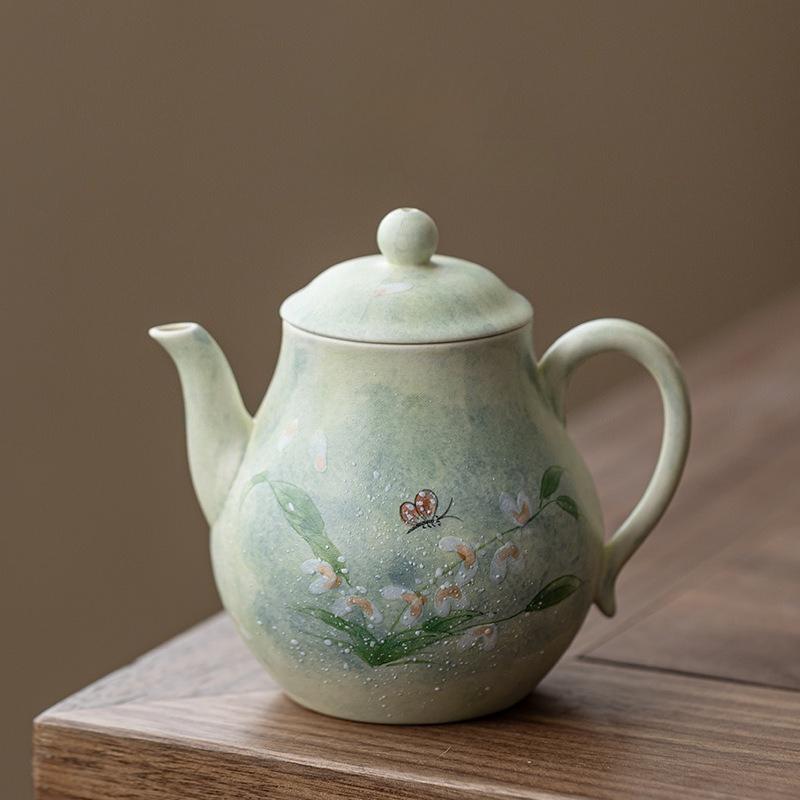 

200ML Powder Yin Hand-painted Orchid Teapot Zen Tea Infuser Pot Household Tea Soaking Kettle With Ball Hole Tea Items Gift Craft