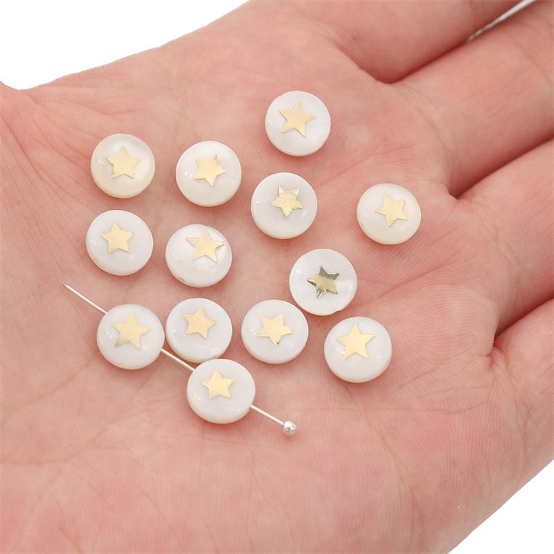 Natural Shell Double-Sided Hot Stamping Flat Round Beads For DIY Necklace Bracelet Earrings Jewelry Making
