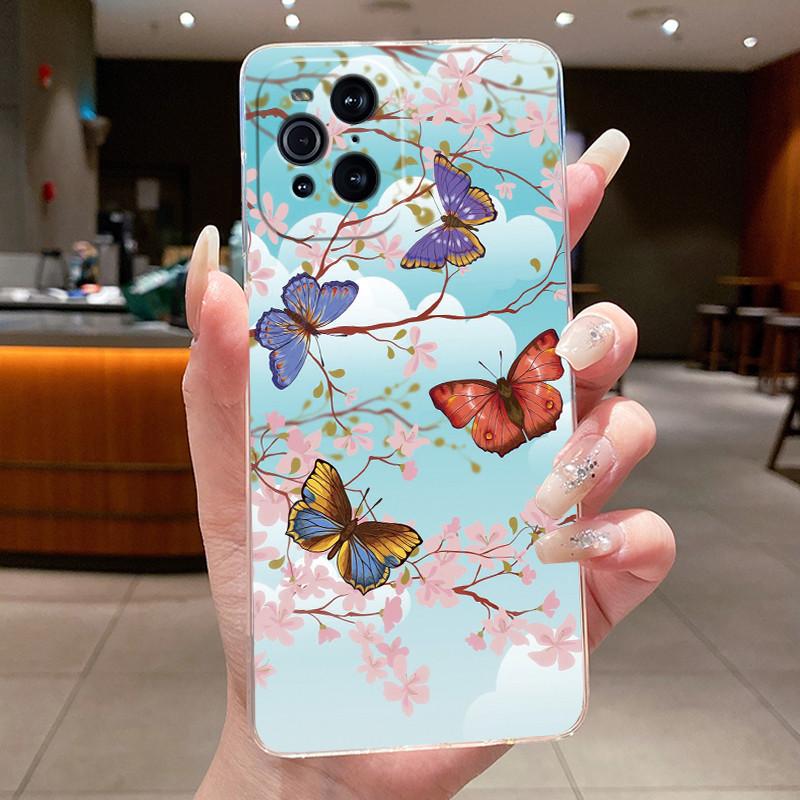 Case For OPPO Find X3 / Find X3 Pro Casing Clear Luxury Fashion Butterfly Flower Soft TPU Silicone Cover For FindX3 X3Pro Bumper
