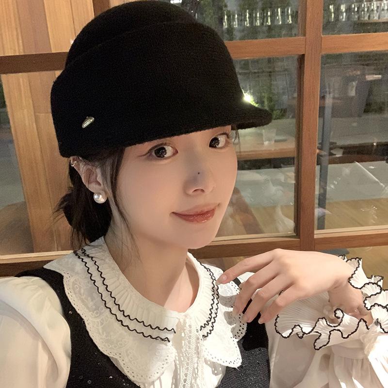 Elegant Woolen Equestrian Hat for Women Autumn and Winter British Style Retro Versatile Hat with Face  Small Fashion and Temperament