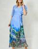 Europe And The United States Popular V-Neck Sexy Belt Waist Watercolor Chiffon Medium And Long Dress