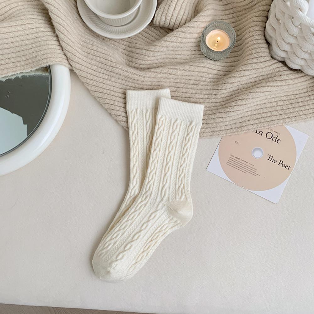 

Comfortable Keep Warm Mid-tube Socks Middle Tube Thick Warm Stockings Solid Color Women s Socks Winter молочный белый
