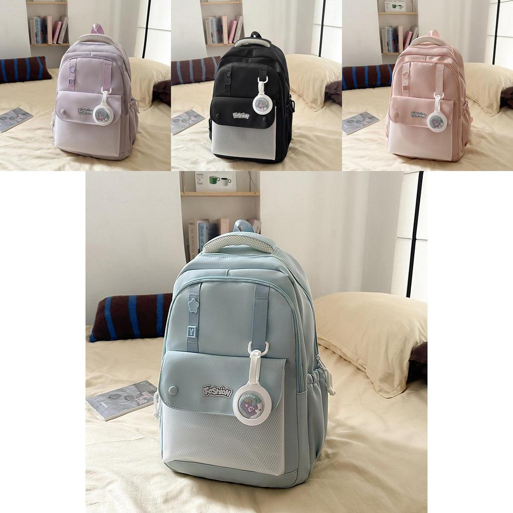 Simple Solid Color Letter Print Student Backpack With Pendant For School And Travel