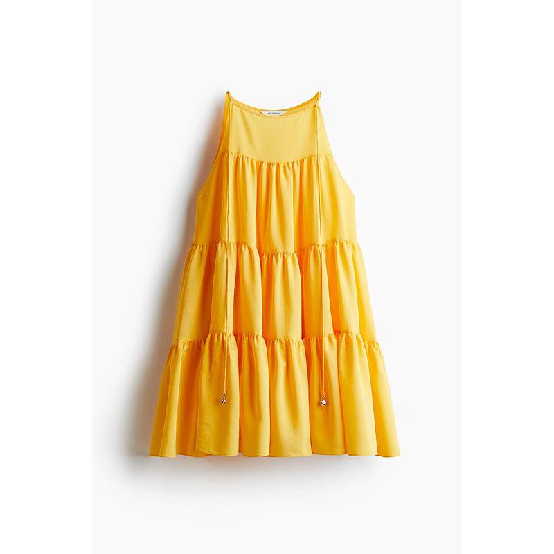 

HM Women s Clothing Dress 2025 Summer New Arrival Wave Style Loose Layered A- line Version Dress 1294305 Yellow 155/80