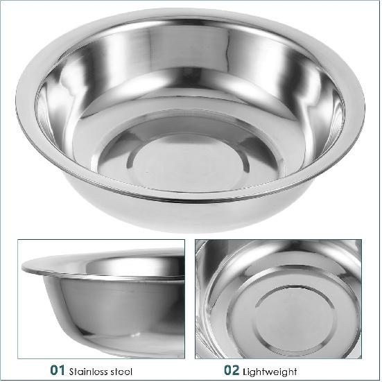 MAGICLULU 1pc Round Stainless Steel Bowl Metal Mixing Bowl Durable Soup Bowl Flat Base Bowls Practical Mixing Bowls Basin for Cooking Kitchen (30cm)