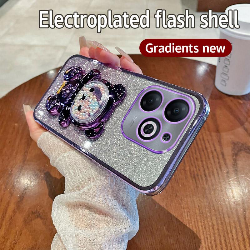 Candy Bear Stand Holder Glitter Phone Case For Infinix Note 40 30 Vip 20 12 Pro 30i Zero 30 4G 5G Smrat 8 7 5 6 Plus Soft Cover