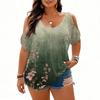 Women’s Short Sleeve Cold Shoulder Top Casual Loose Fit Printed Blouse for Daily Office and Wear