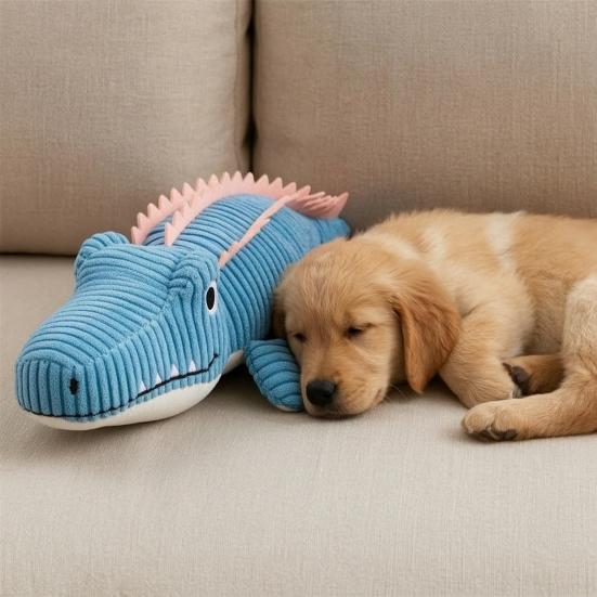 Puppy Teething Toys Corduroy Crocodile Dog Toy, Squeaky Plush Chew Soft Fabric Stuffed Animal for Small to Medium Dogs Biting, Interactive Play