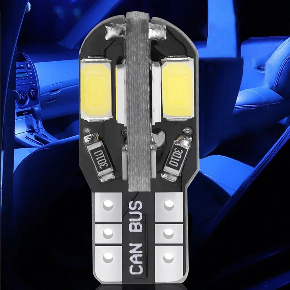 10PCS W5W T10 LED CANBUS No Error 5W5 12V 5W 600Lm Super Bright Car Interior Side Light 194 3030 SMD Auto Bulb White Amber Red