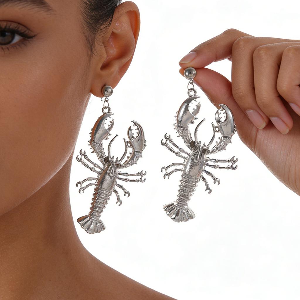 Lobster Pendant Earrings Metal Beach Ocean Vacation Style Women's Fashionable Earrings