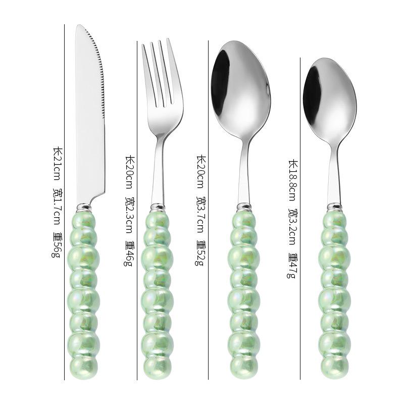 4-Piece Cutlery Set, Stainless Steel Flatware Sets with Chubby Bubble Pattern Ceramic Handle Utensils Including Knife Fork Spoon