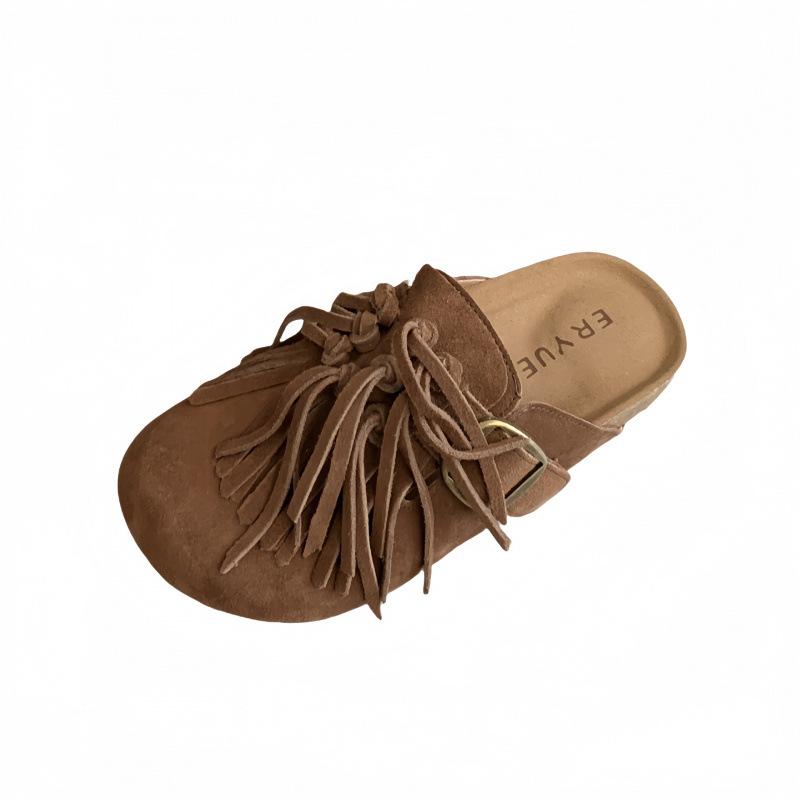 Cowhide version - fringed platform 3cm shoes 2025 autumn and winter new lazy one-pedal bag drag