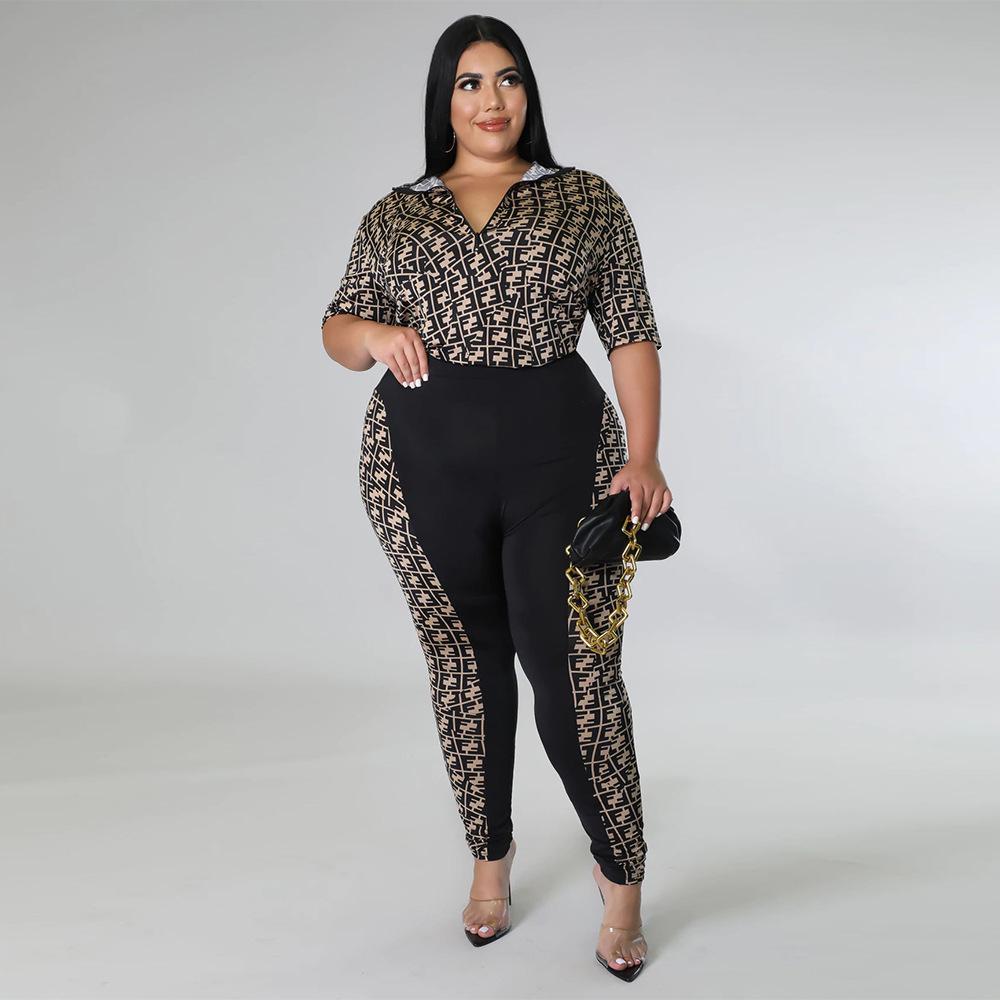Women's Plus Size Digital Print Two-Piece Set - European & American Casual Style