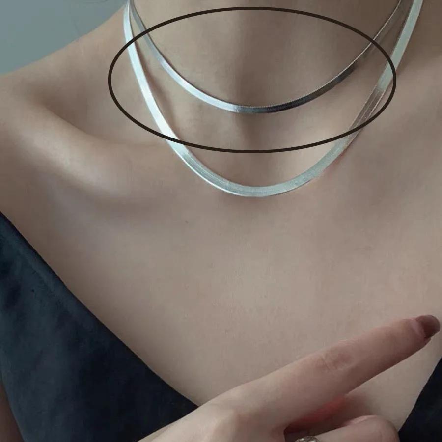 Silver color Choker Necklace For Women Snake Chain Smiple Geometric Fine Jewelry Wedding Party Birthday Gift