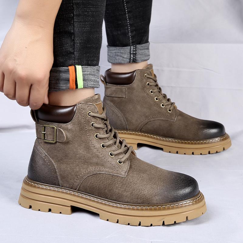 Autumn And Winter Genuine Leather British Style Thick Sole High Top Boots Fashion Boots Popular TrendBoot Men Leather Boots