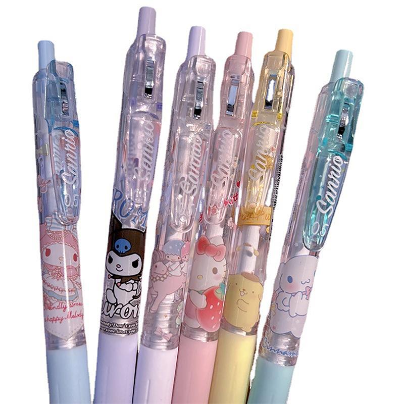 6 Stück Sanrio Anime Neutraler Stift Kawaii Mymelody Kuromi Pachacco Schüler Cartoon Druckstift Kinder Schreibwaren Geschenk Schulbedarf
