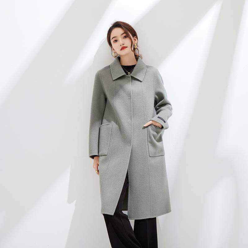 2024 Autumn/Winter Slim Fit Double-Faced Wool Coat, Large Size, Cashmere Blend