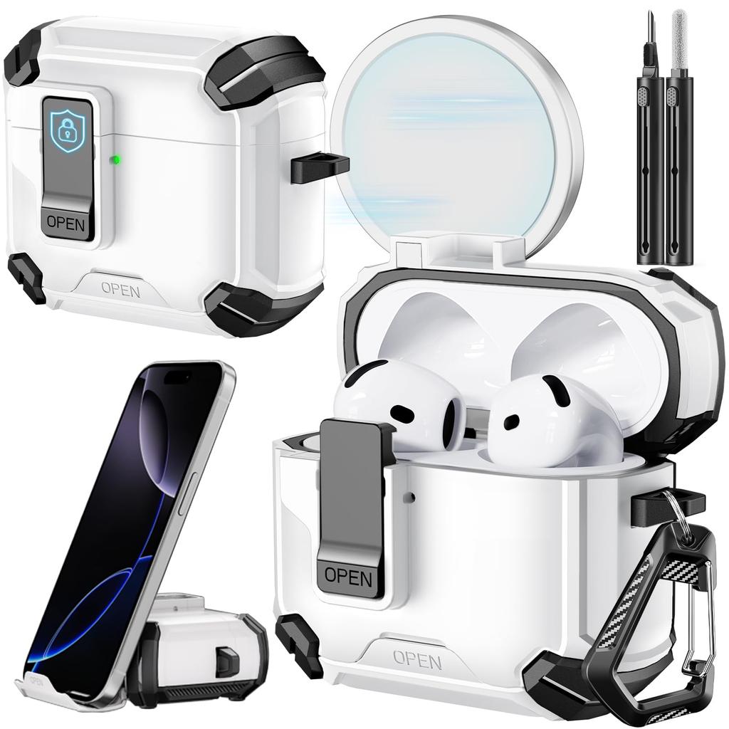 Case for Airpods Pro 3 (2025) with Secure Lock Automatic Pop-up Full Protective Hard Cover with Cleaning Kit for AirPods Pro 3