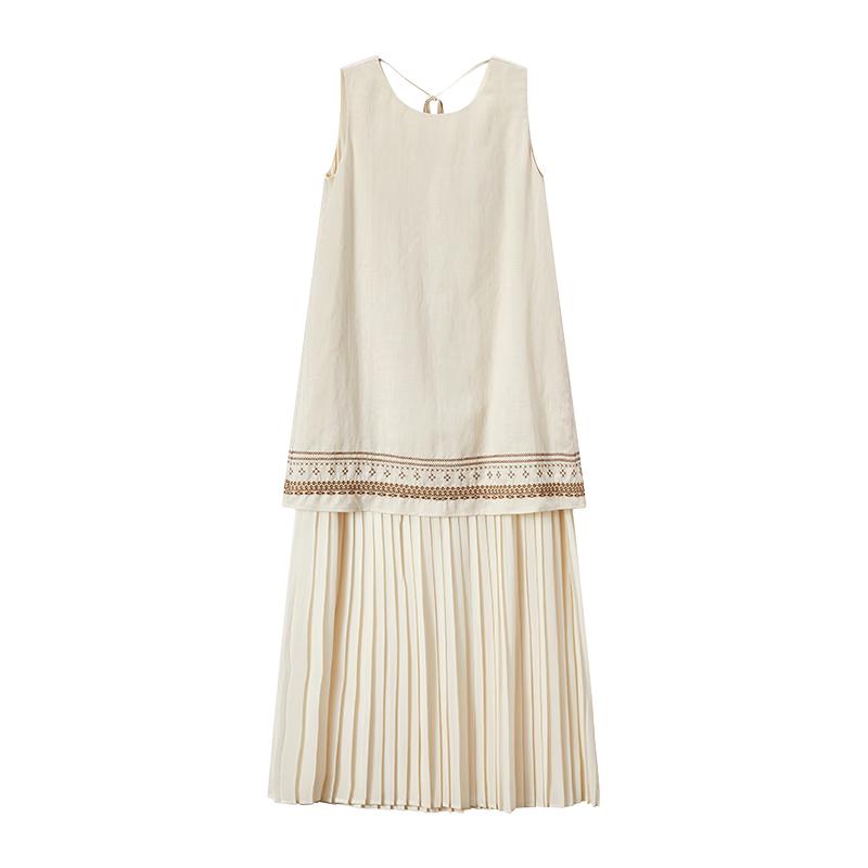 

Women s Ethnic Embroidered Linen Blend Sleeveless Dress L