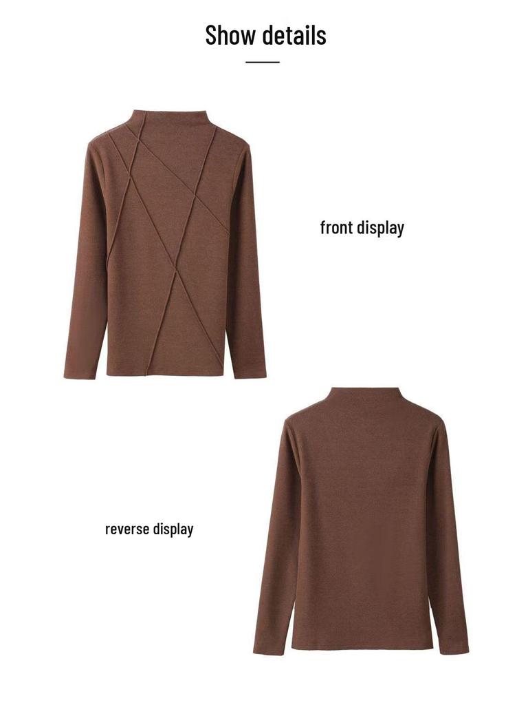 Threaded Fleece: Stylish Korean-Style Slimming Base Layer Top with Half-High Collar for Autumn/Winter