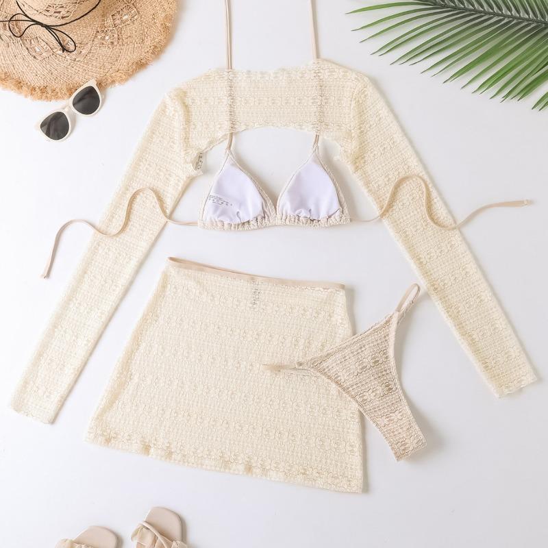 Solid Color New Neck Sexy Swimsuit with Skirt Blouse Four-piece Split Swimming