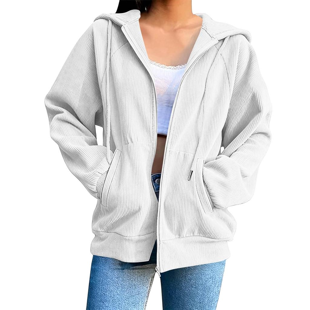 Women's Casual Oversized Zip-up Hoodie Jacket with Hood Long Sleeve Loose Fit for Daily Wear