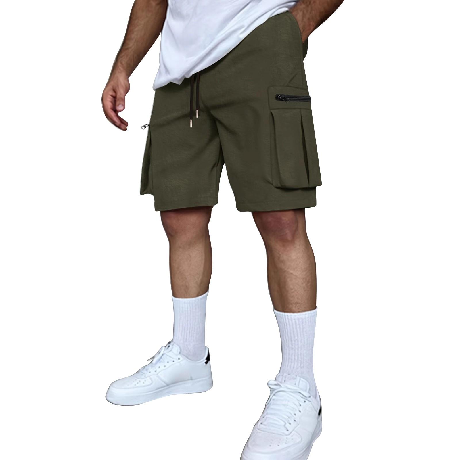 

Мужские летние однотонные повседневные спортивные шорты на молнии с несколькими карманами, быстросохнущие, дышащие L