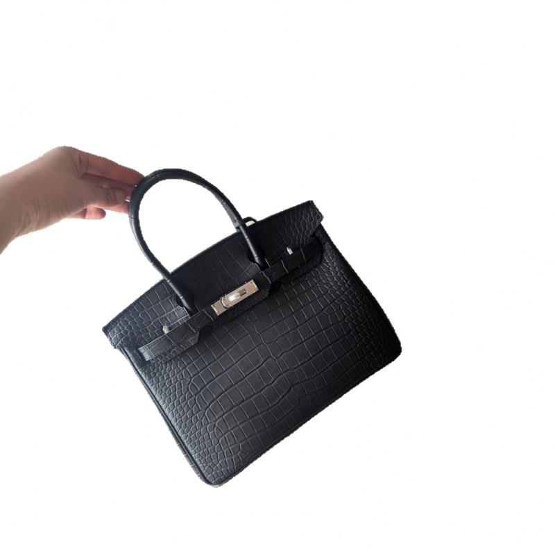 Matted Matte Alligator Head Cowhide Inner Seam Platinum Bag 25/30cm Steel Hardware All-match Genuine Leather Handbag