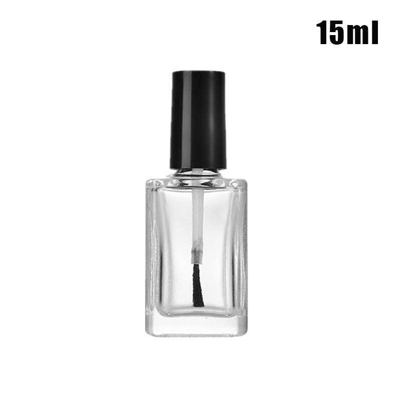 

1PCS 15ML Black Lid Square Small Shaped Empty Glass Nail Polish Clear Bottles With Balck Cap And Soft Brush For Travel And Home чистий