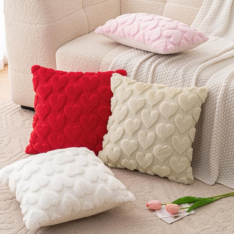 Set of 2 Valentines Day Pink Plushes Pillow Cover Soft Decorative Cushions Case for Home Decoration Pillowcase for Sofa