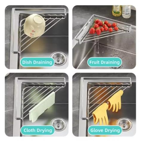 1pc Stainless Steel Kitchen Sink Organizer Multifunctional Faucet Sponge Drain Basket For Dishcloth Scrubber Storage Rack