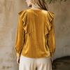 Women's Velvet V-Neck Blouse with Ruffle for Elegant